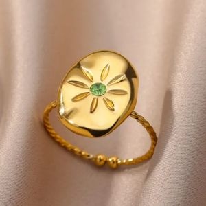 Boho Gold Opal Stone Ring Resizable